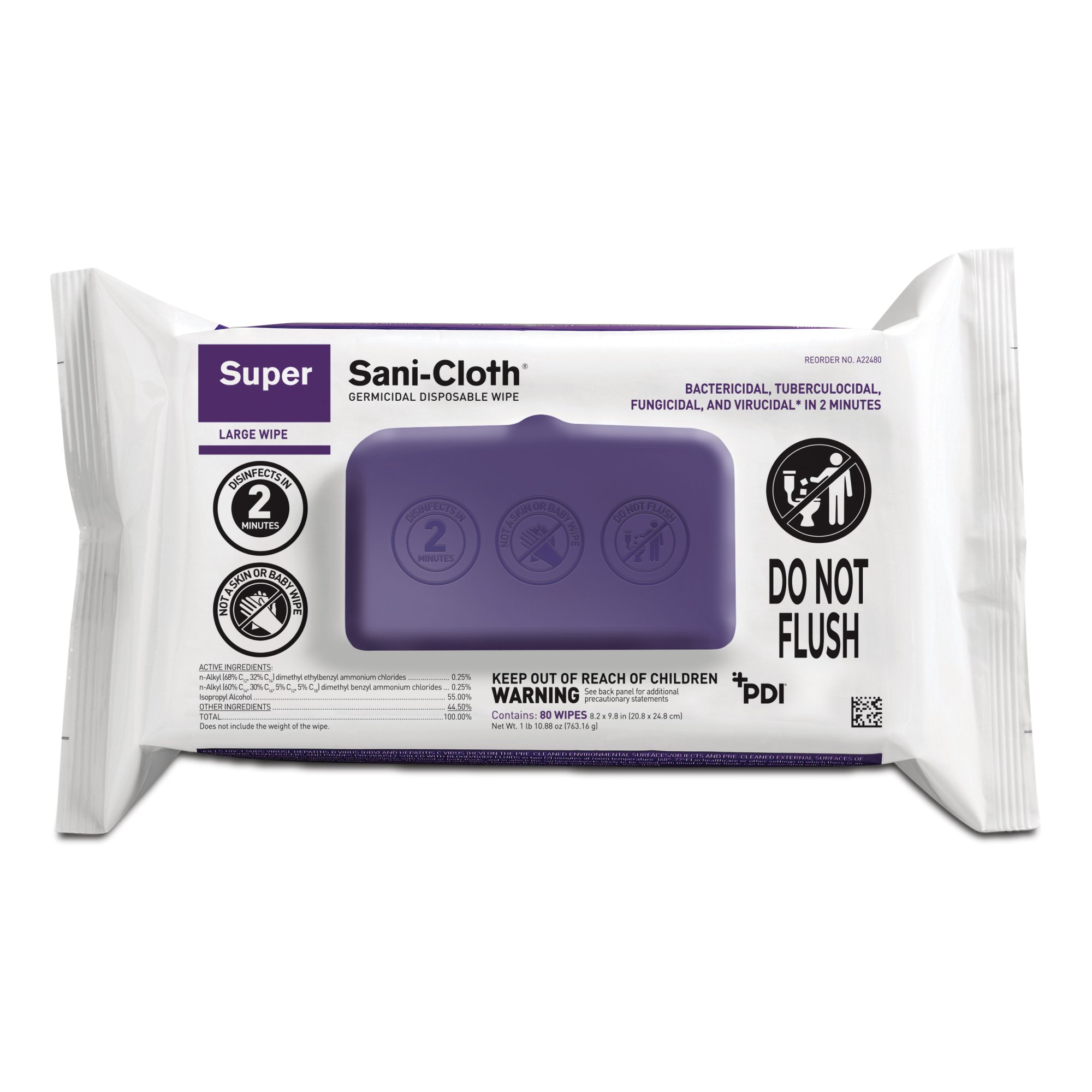 Super Sani-Cloth® Large Germicidal Disinfectant Wipes, Soft Pack
