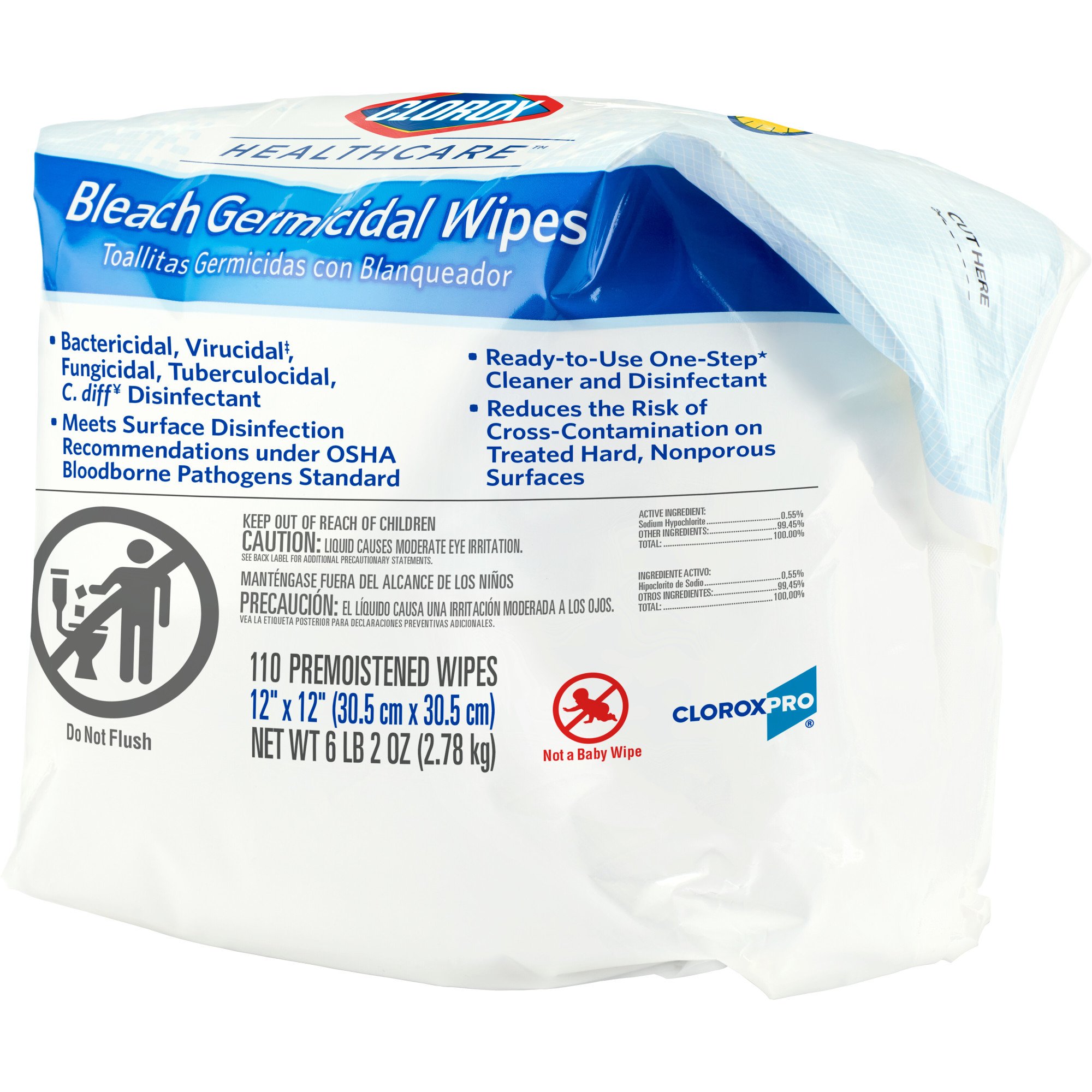 Clorox Healthcare® Bleach Germicidal Wipes, Refill Pouch, 110 ct. - Image 2