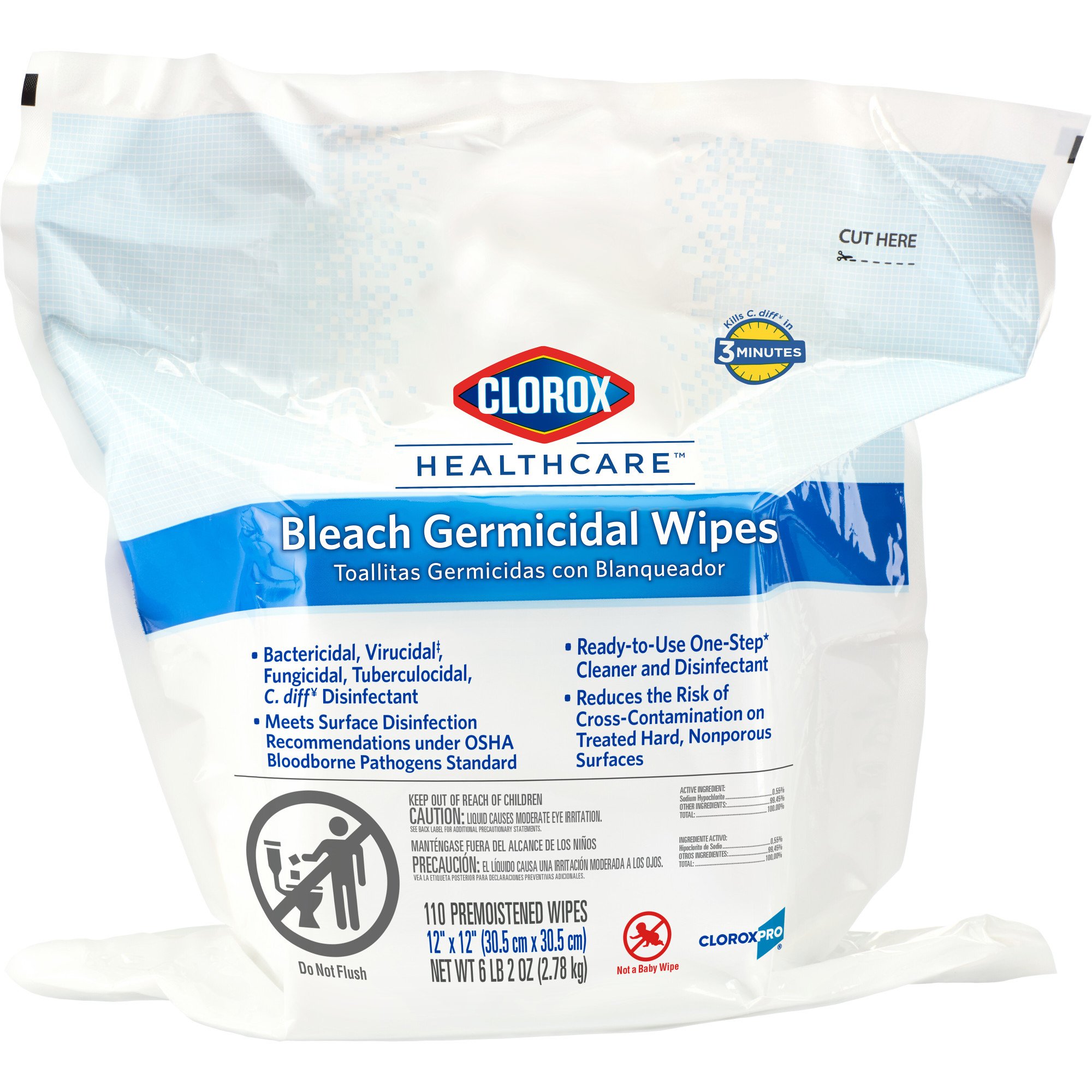 Clorox Healthcare® Bleach Germicidal Wipes, Refill Pouch, 110 ct. - Image 3