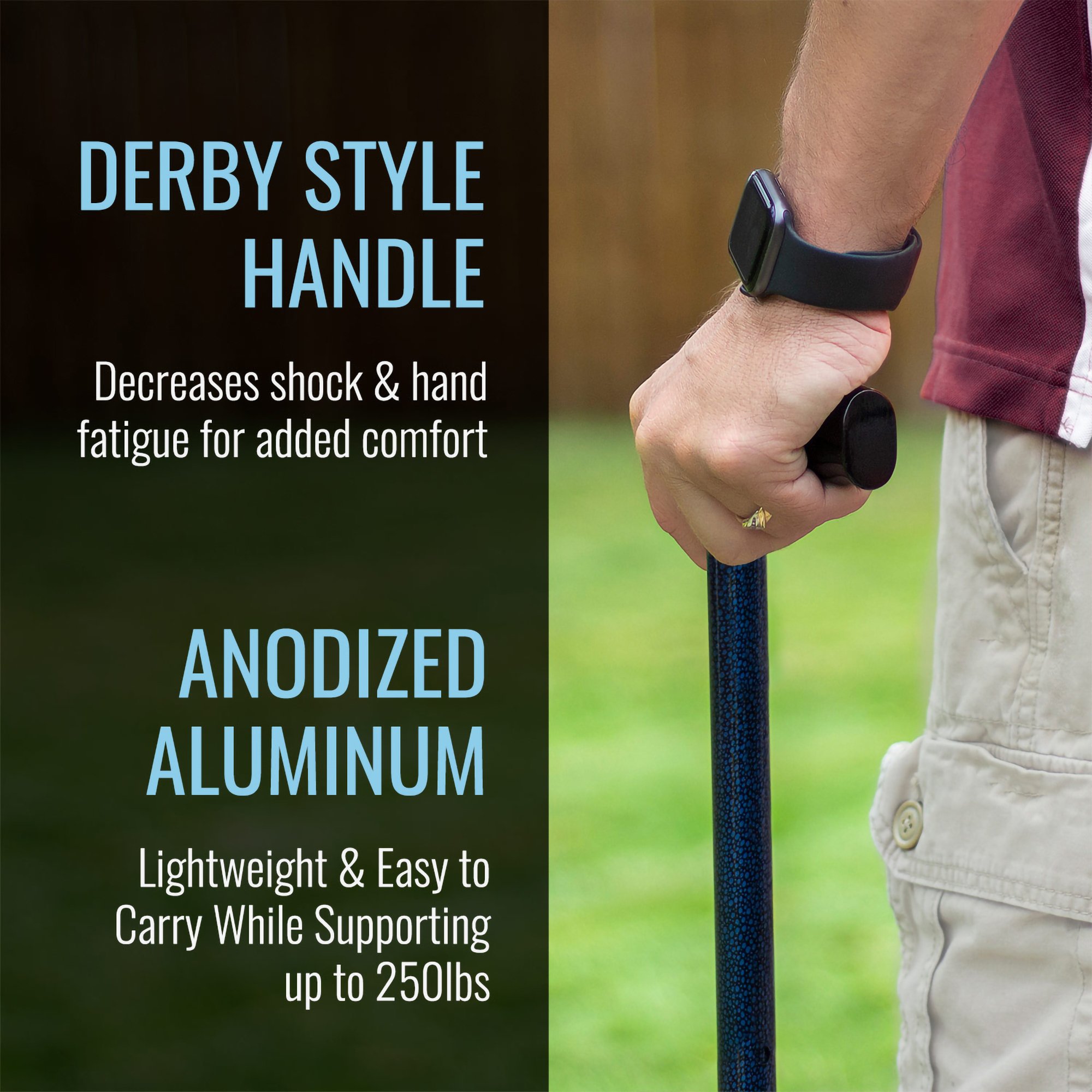 DMI® Lightweight Adjustable T-Handle Cane, Blue, 31 - 40 Inch Height - Image 4