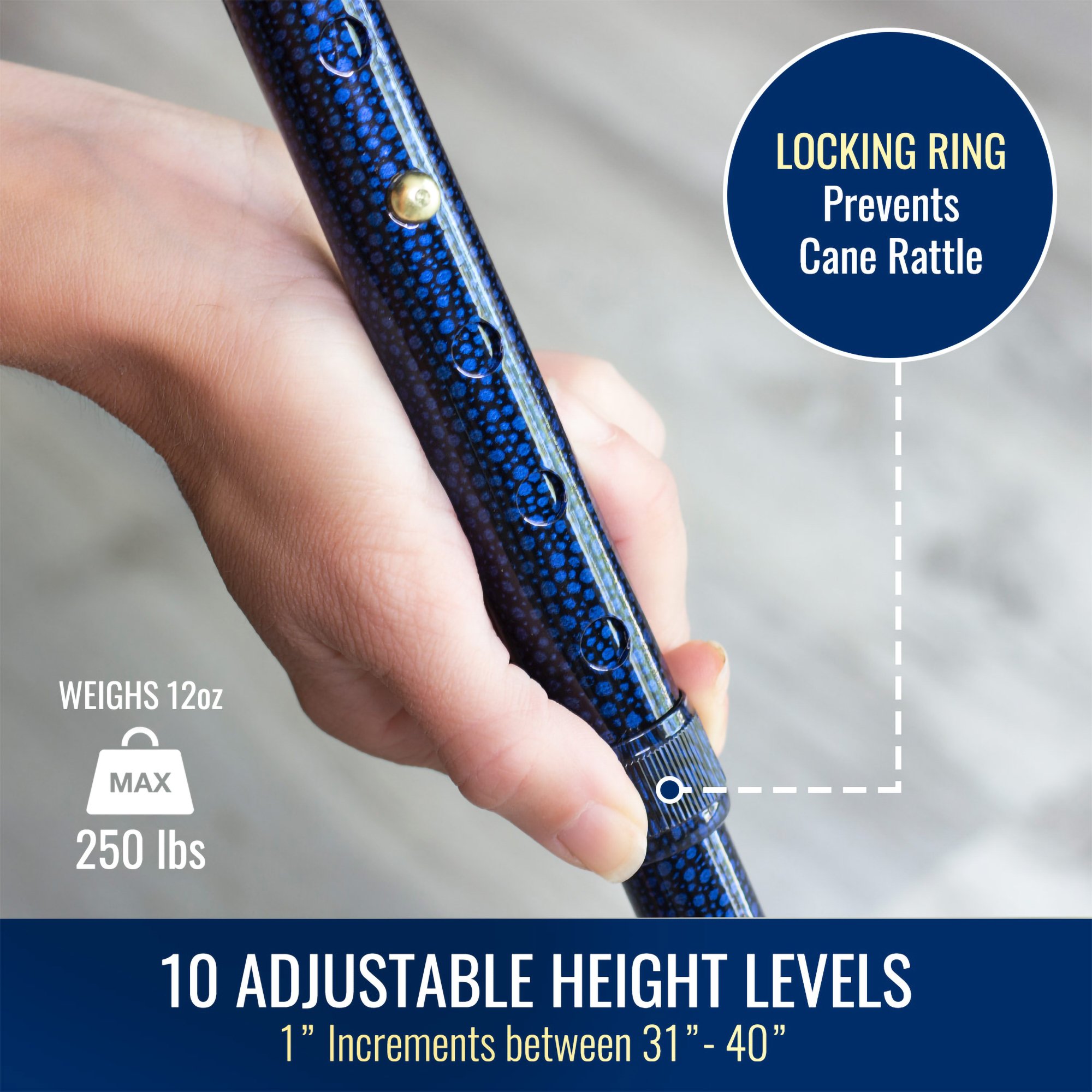 DMI® Lightweight Adjustable T-Handle Cane, Blue, 31 - 40 Inch Height - Image 5