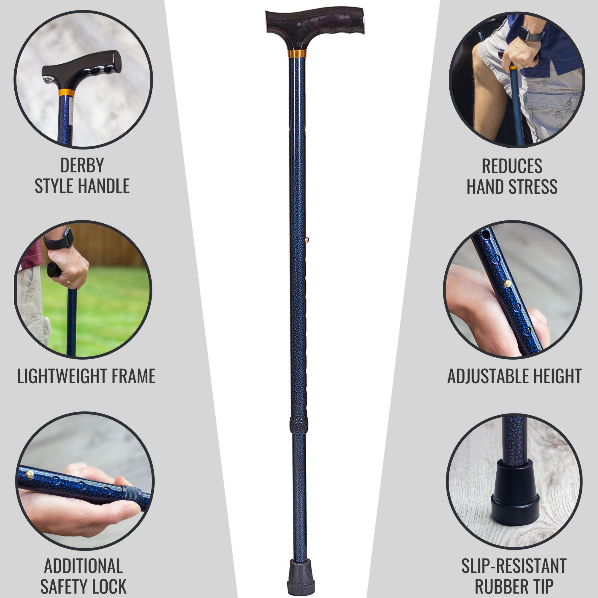 DMI® Lightweight Adjustable T-Handle Cane, Blue, 31 - 40 Inch Height - Image 7
