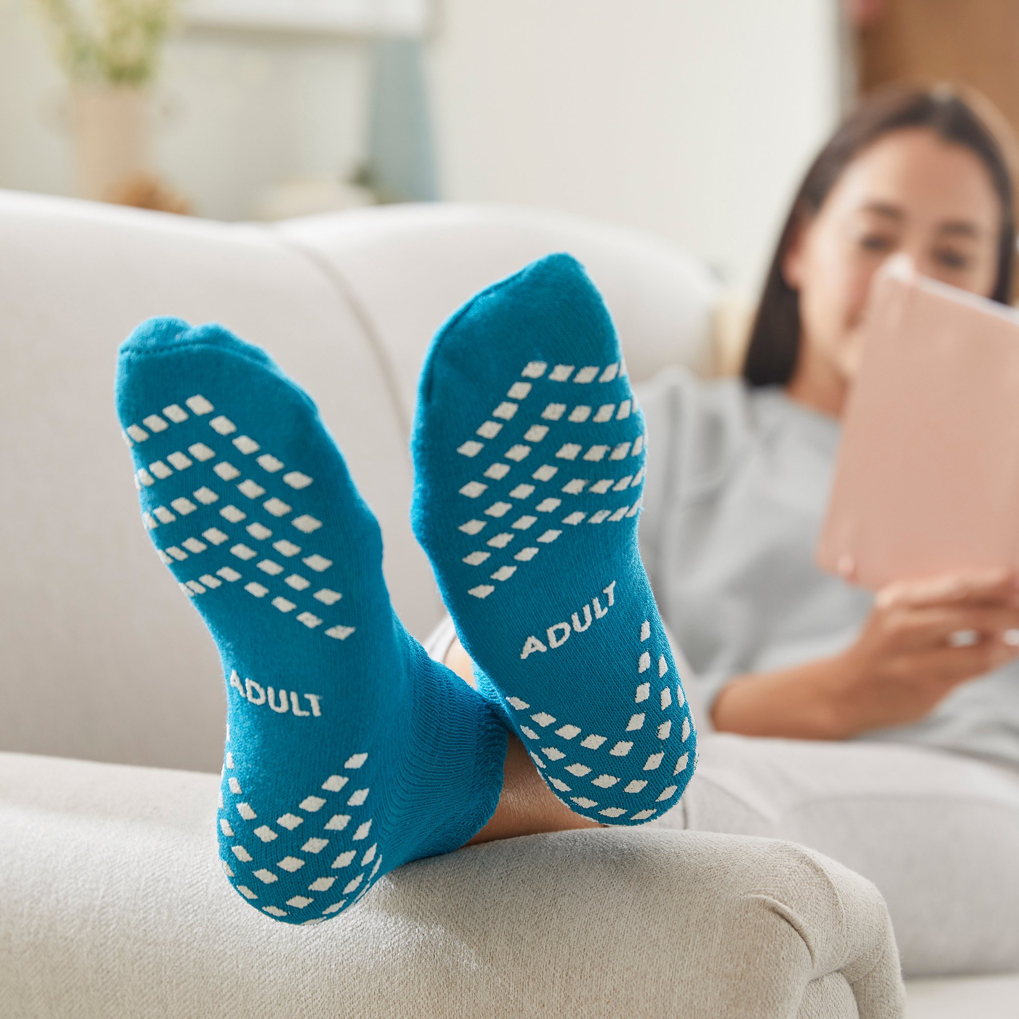 McKesson Single Tread Slipper Socks, Large, Teal - Image 8