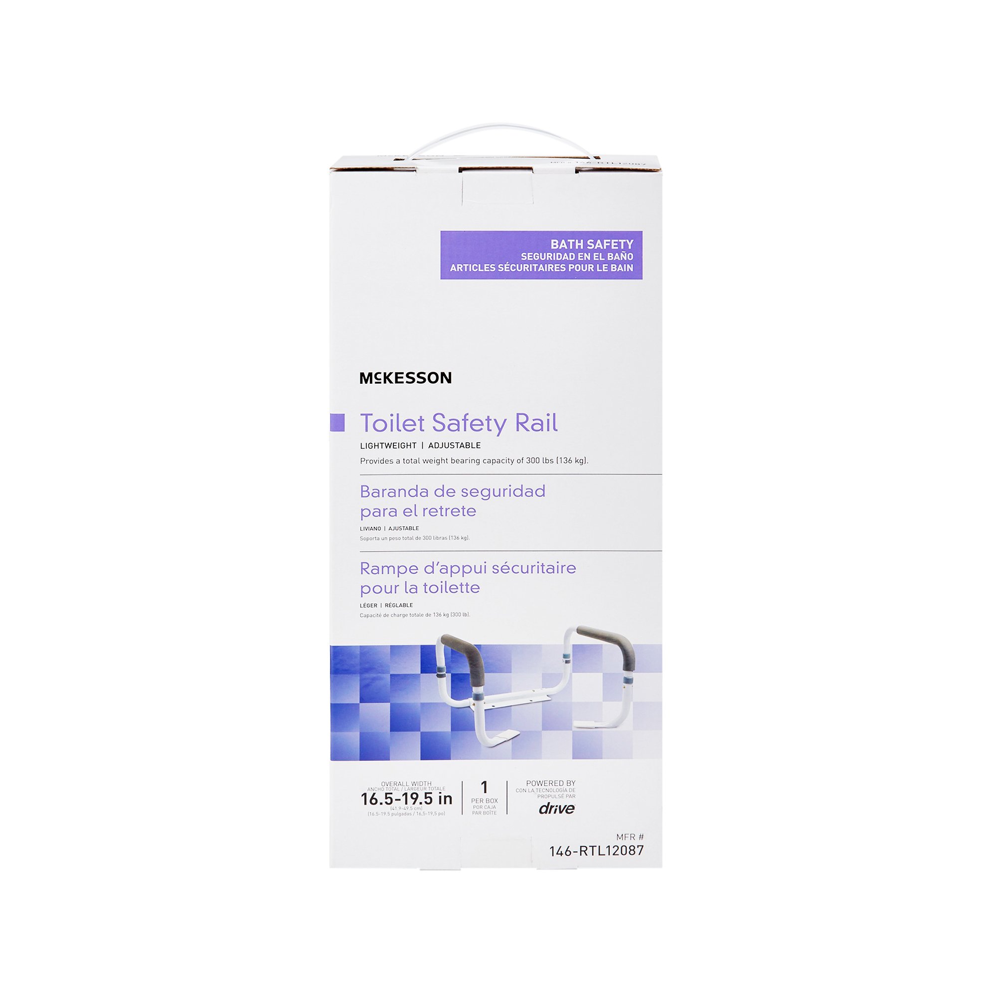 McKesson Toilet Safety Rail, White Steel, Width-Adjustable - Image 3