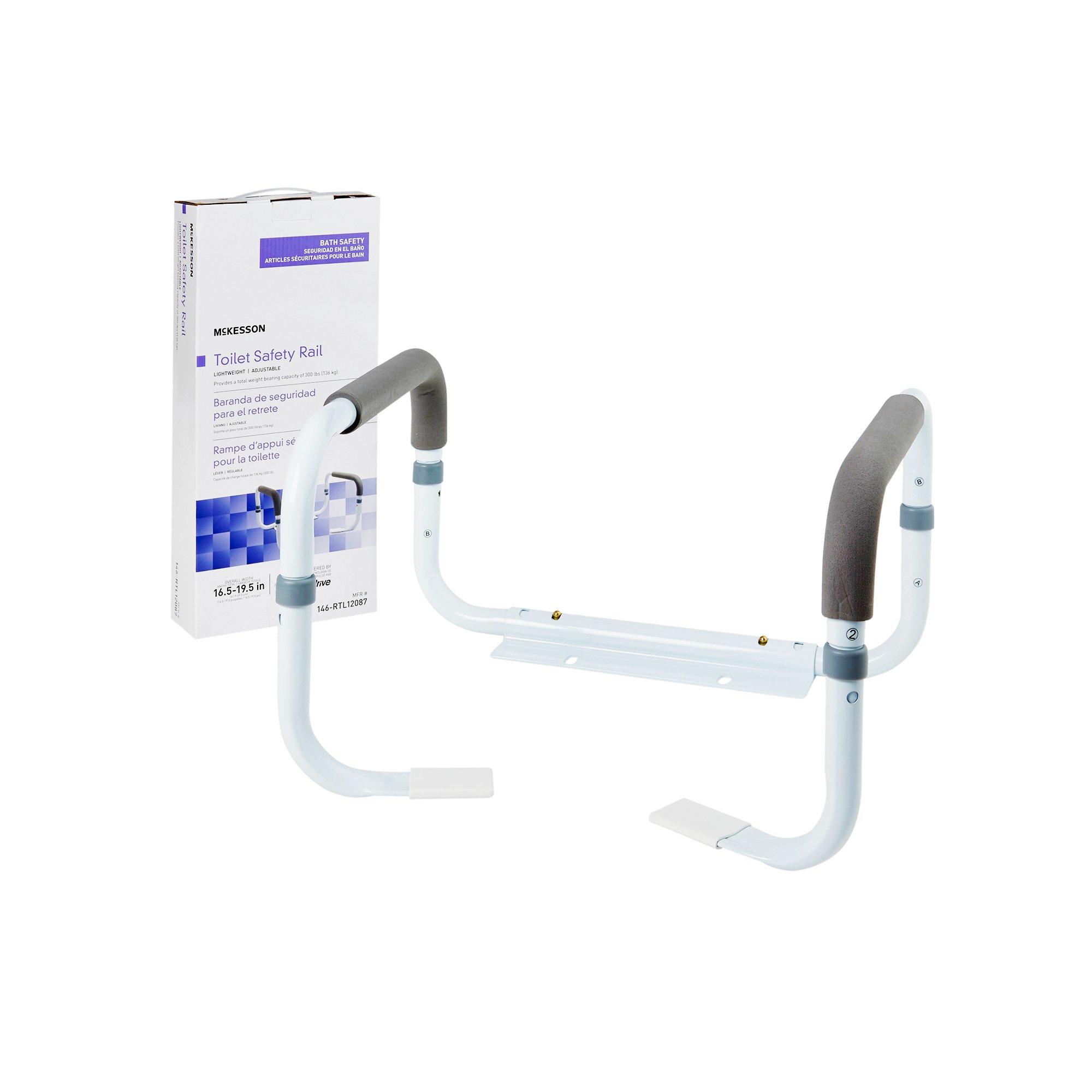 McKesson Toilet Safety Rail, White Steel, Width-Adjustable - Image 2