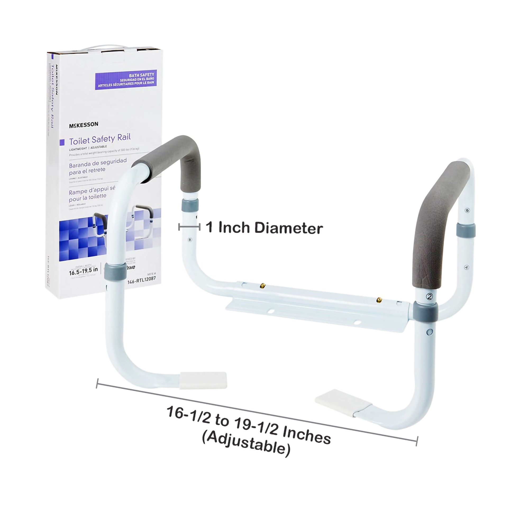 McKesson Toilet Safety Rail, White Steel, Width-Adjustable - Image 4