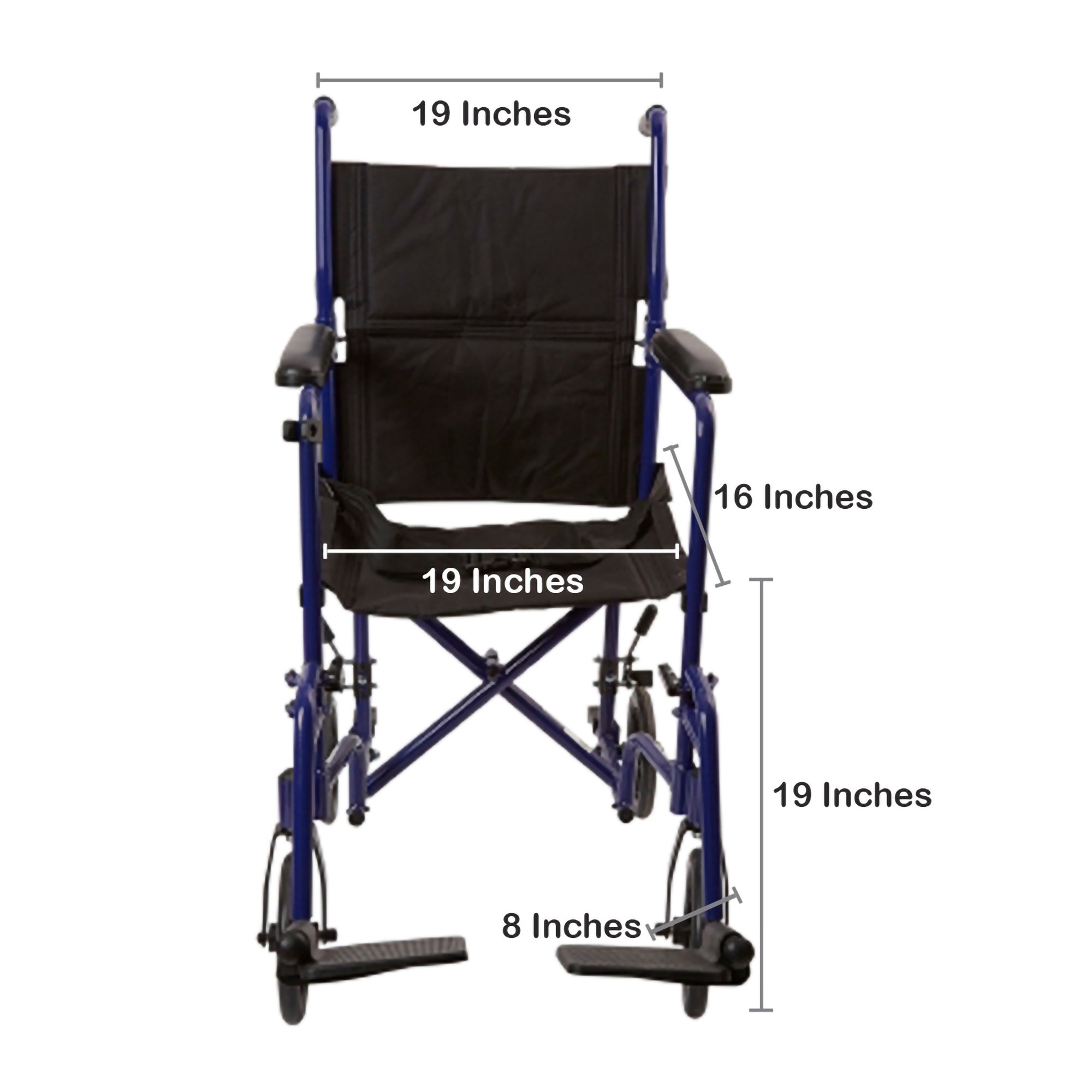 McKesson Lightweight Transport Chair, Black with Blue Finish - Image 3