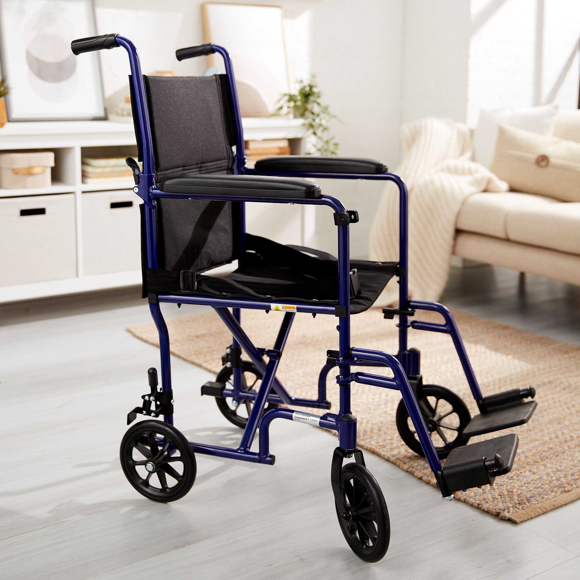 McKesson Lightweight Transport Chair, Black with Blue Finish - Image 4