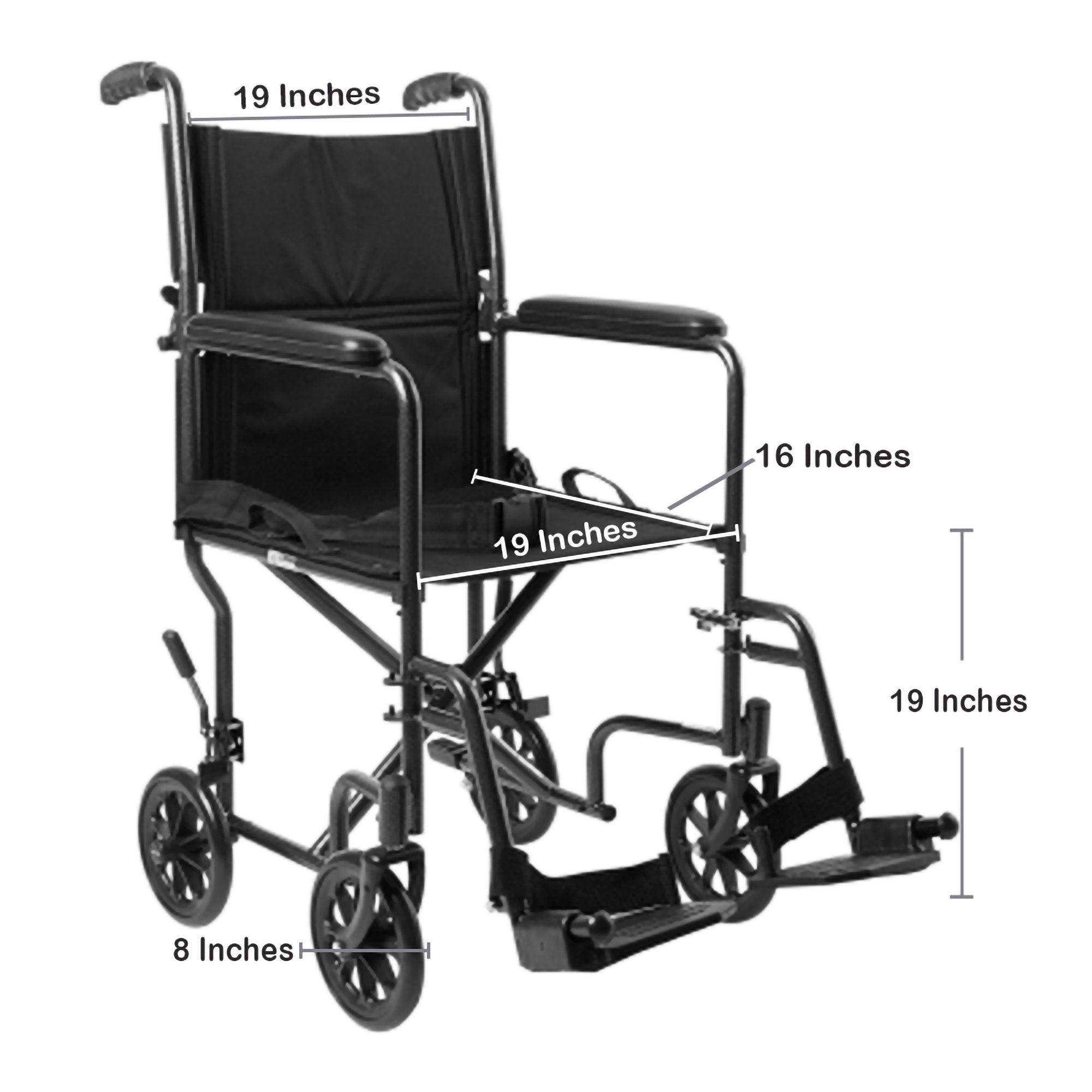McKesson Lightweight Transport Chair, Black with Silver Vein Finish - Image 3