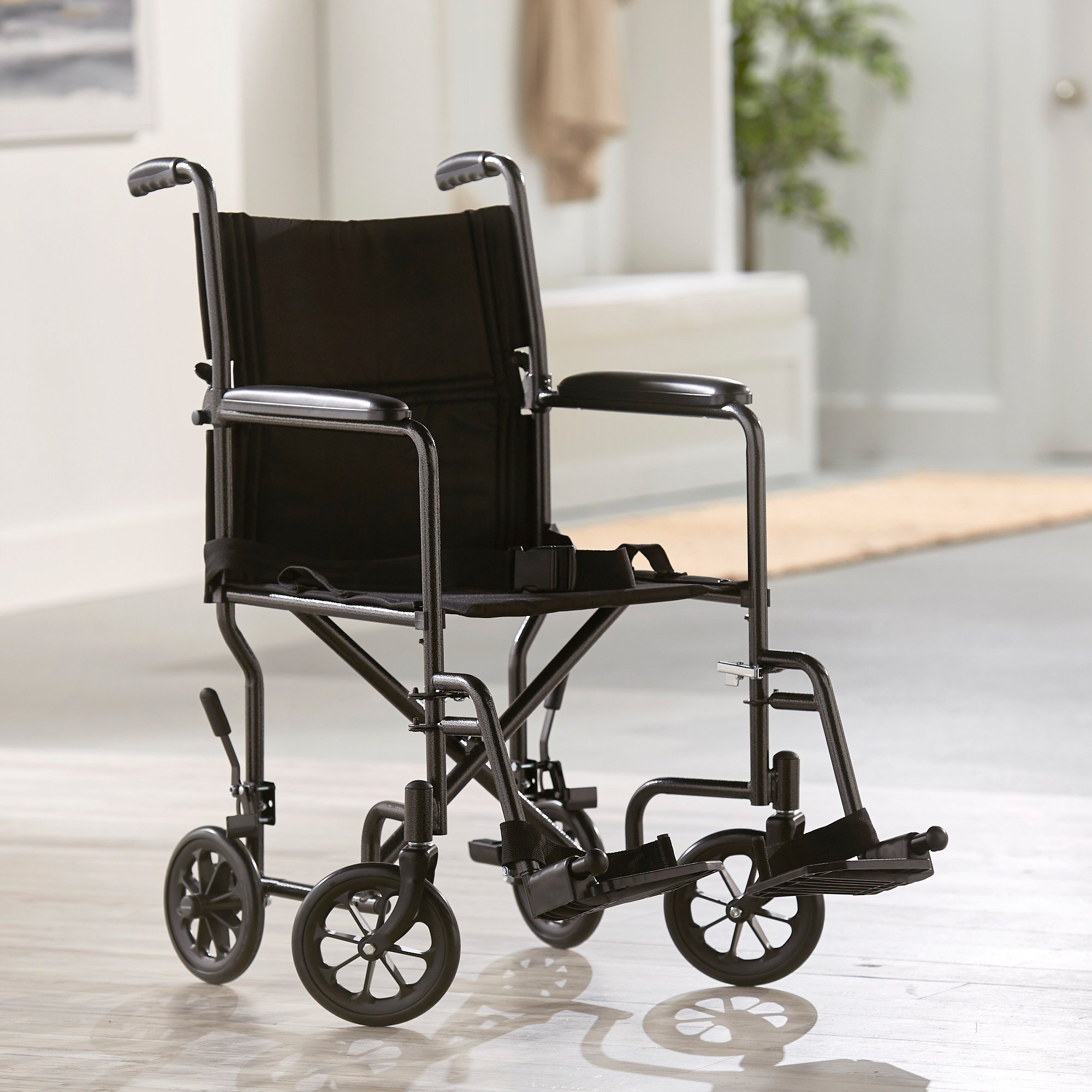 McKesson Lightweight Transport Chair, Black with Silver Vein Finish - Image 4