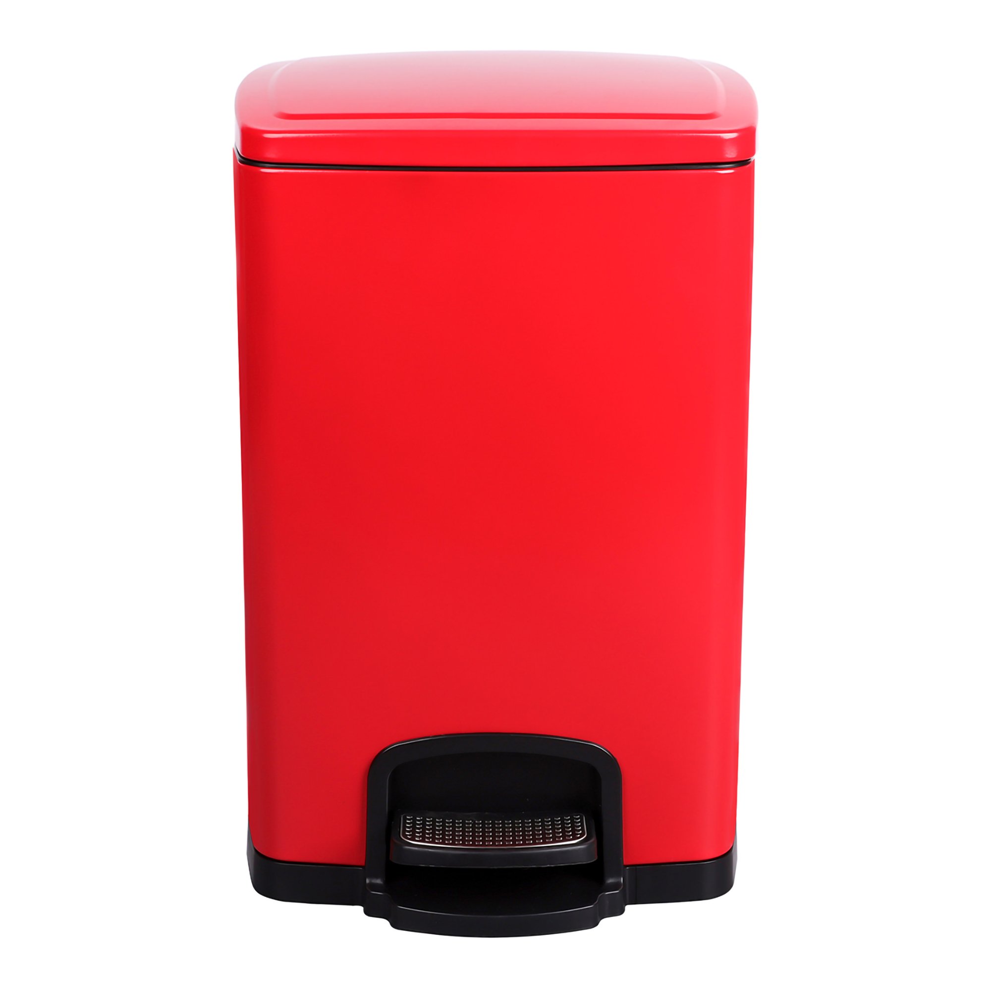 McKesson Trash Can with Plastic Liner, Square, Steel, Red, 5 Gallon
