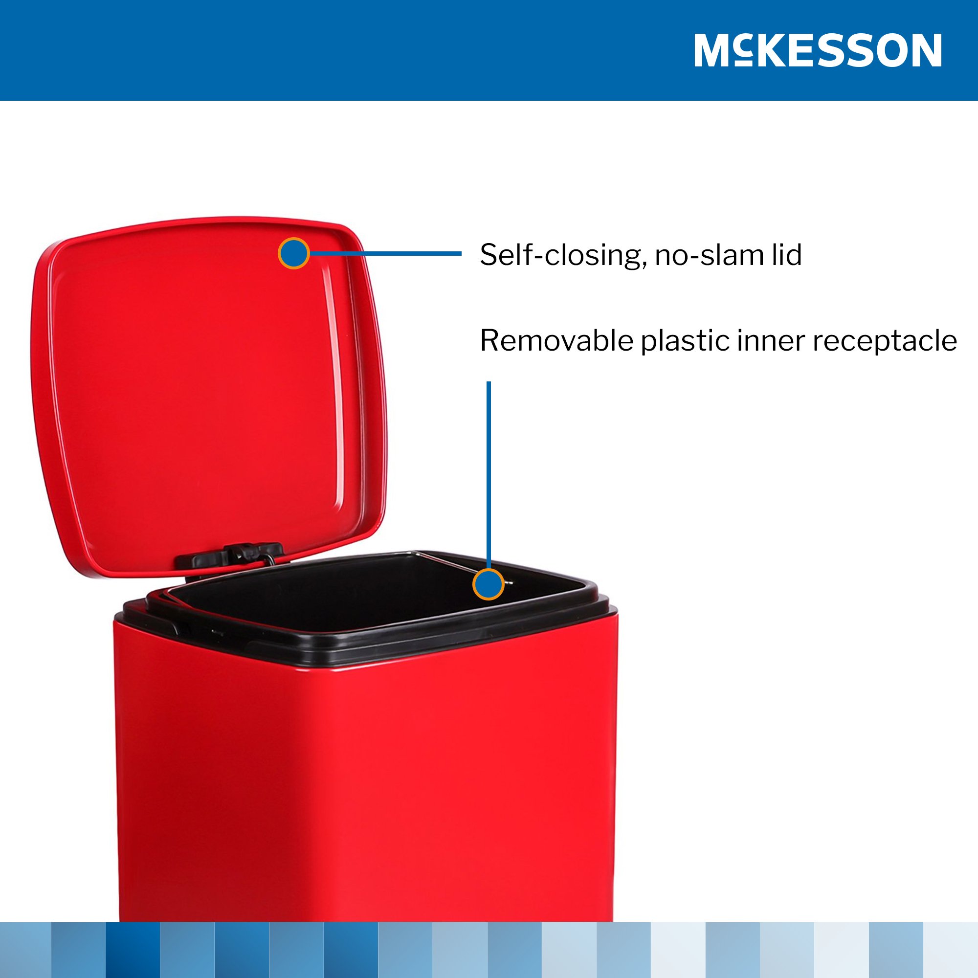 McKesson Trash Can with Plastic Liner, Square, Steel, Red, 5 Gallon - Image 4