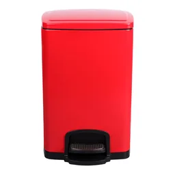McKesson Trash Can with Plastic Liner, Square, Steel, Red, 5 Gallon
