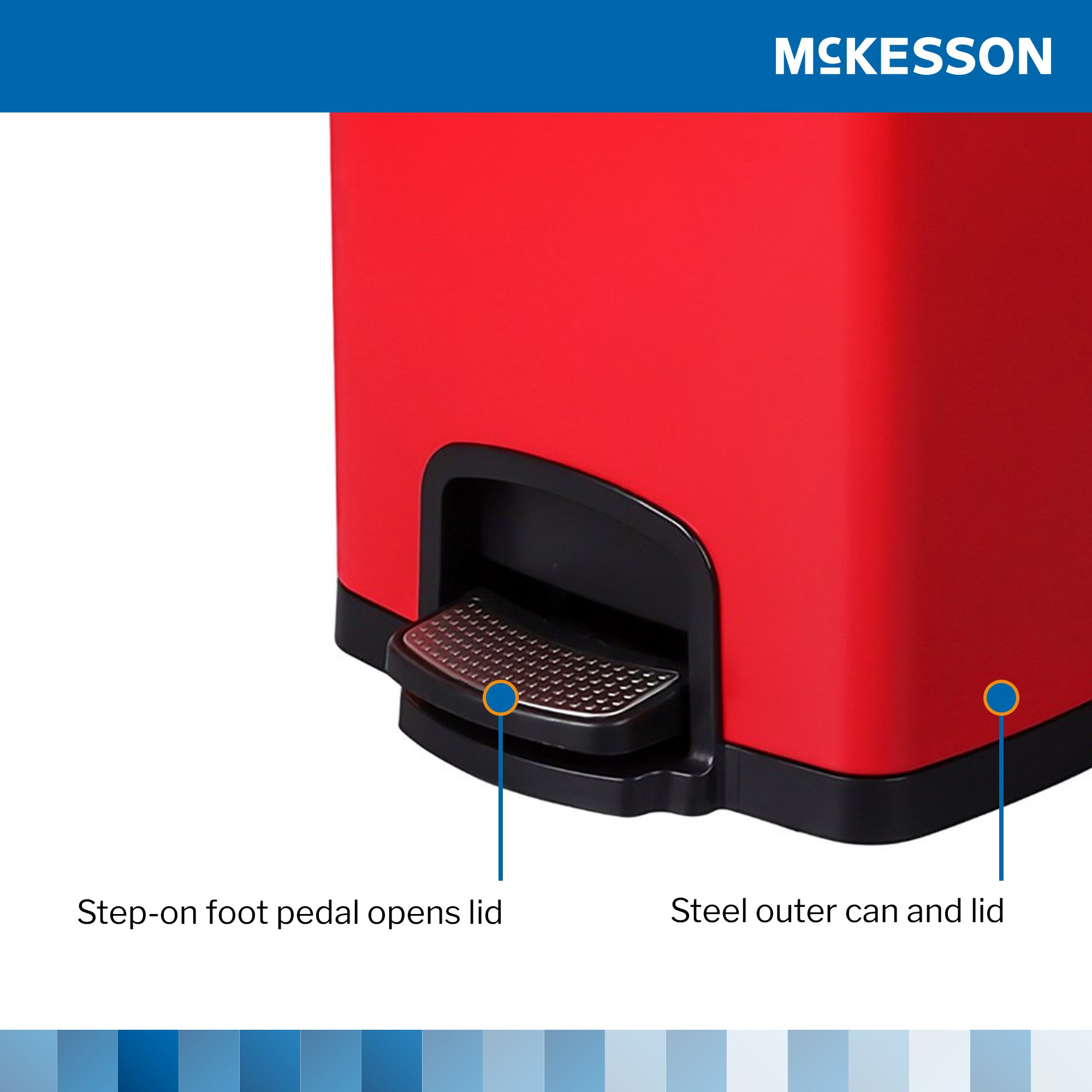 McKesson Trash Can with Plastic Liner, Square, Steel, Red, 5 Gallon - Image 5