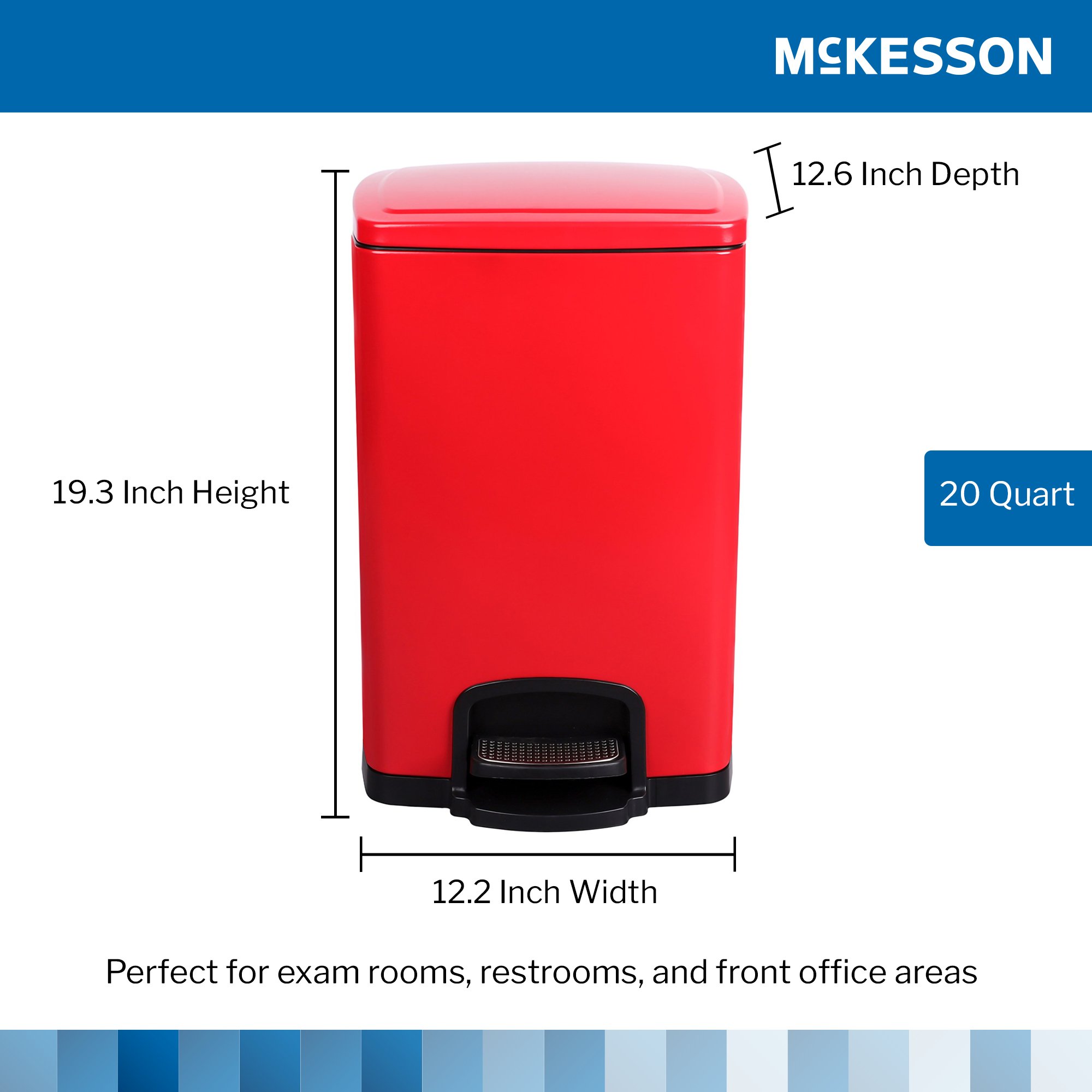 McKesson Trash Can with Plastic Liner, Square, Steel, Red, 5 Gallon - Image 3