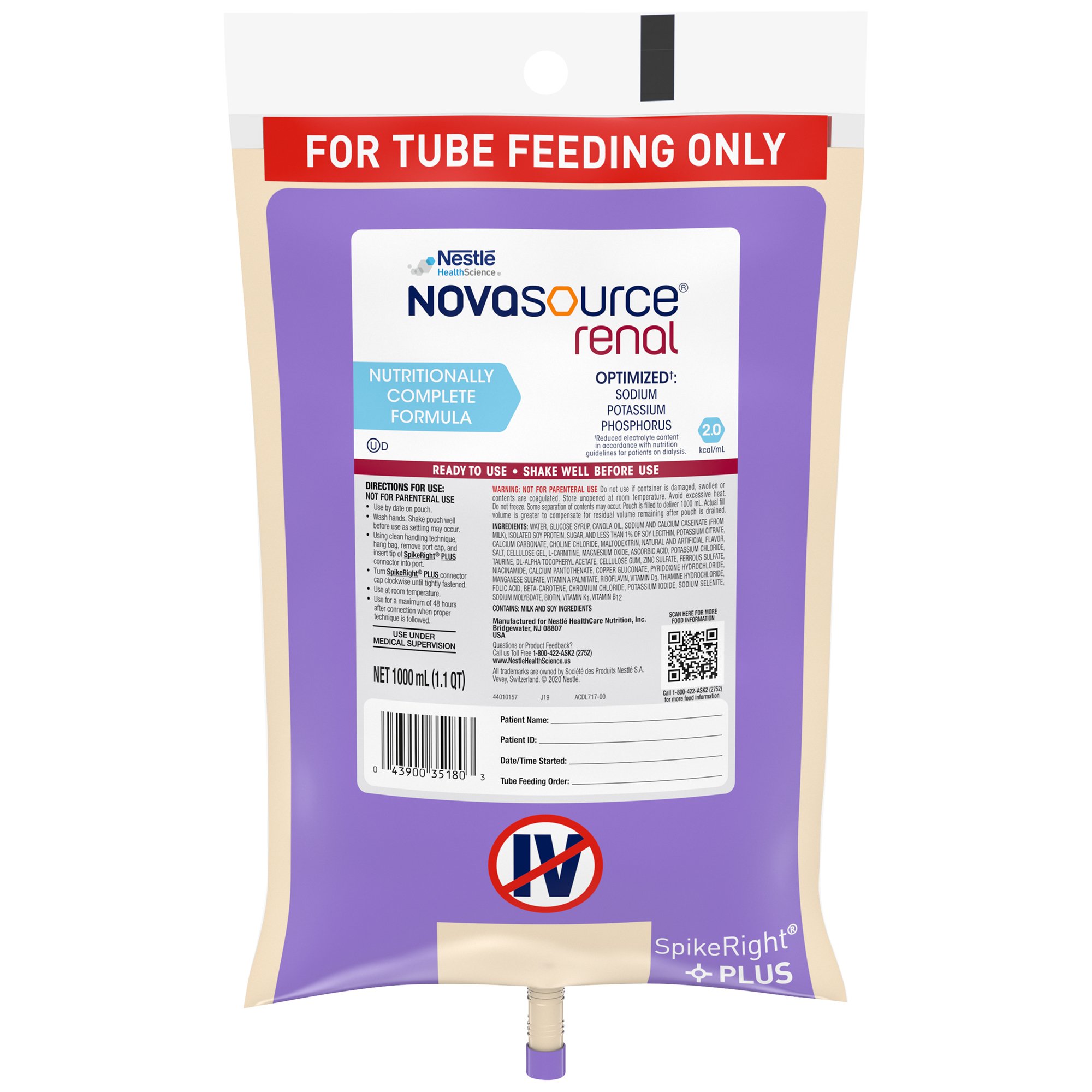Novasource® Renal Ready to Hang Tube Feeding Formula, 33.8 oz. Bag - Image 2