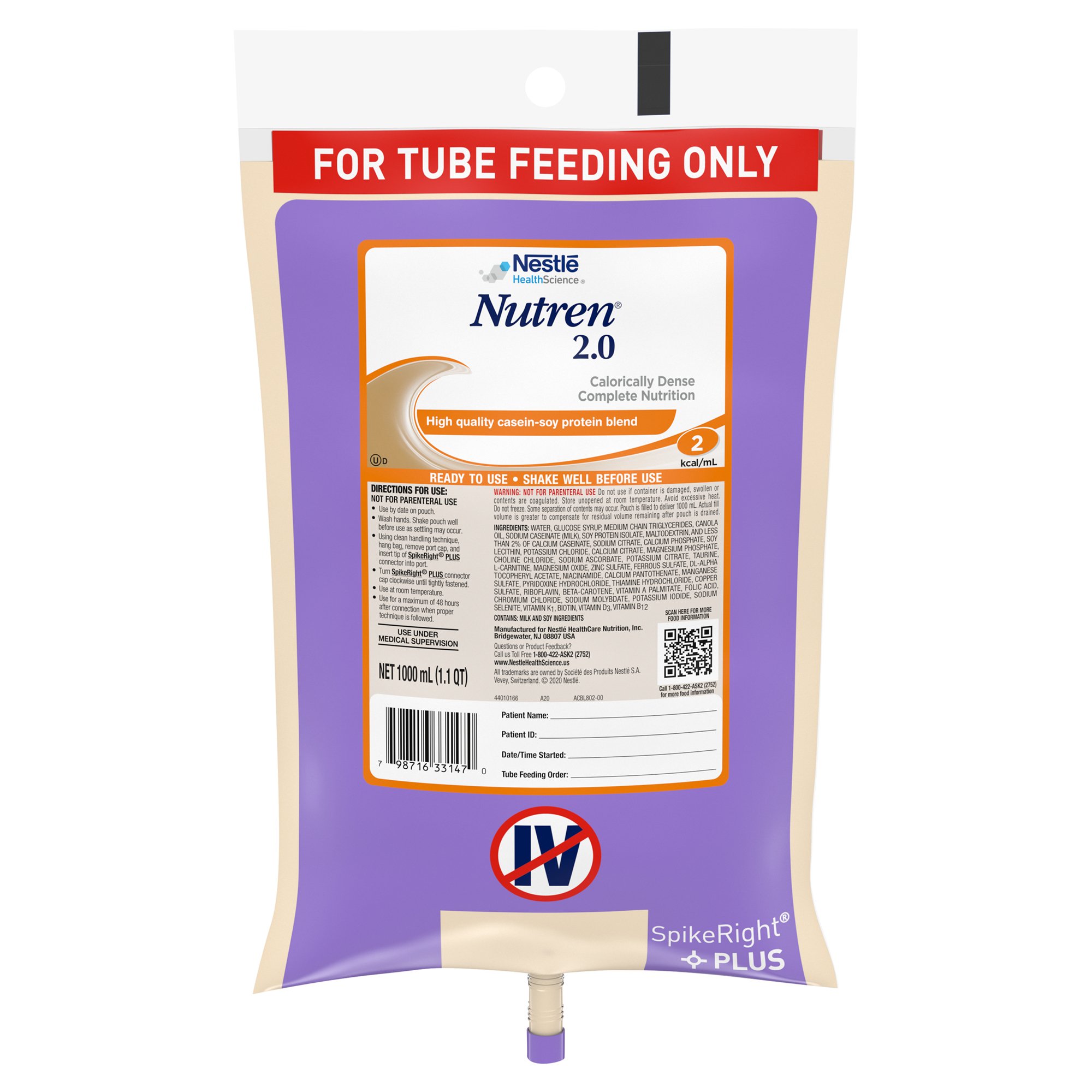 Nutren® 2.0 Tube Feeding Formula, 1000 mL Ready to Hang Prefilled Container - Image 2