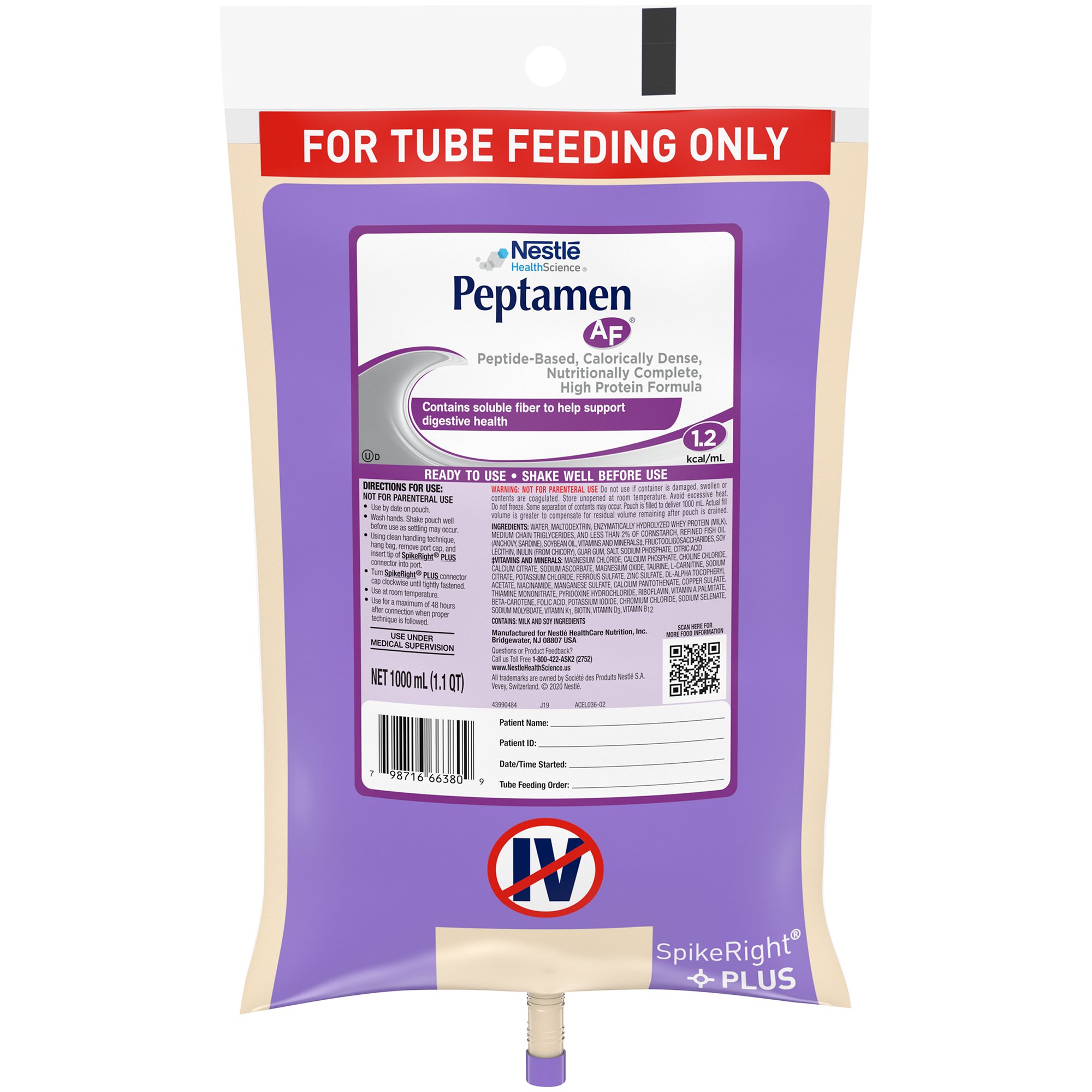 Peptamen AF® Tube Feeding Formula, 1000 mL Ready to Hang Prefilled Container - Image 2