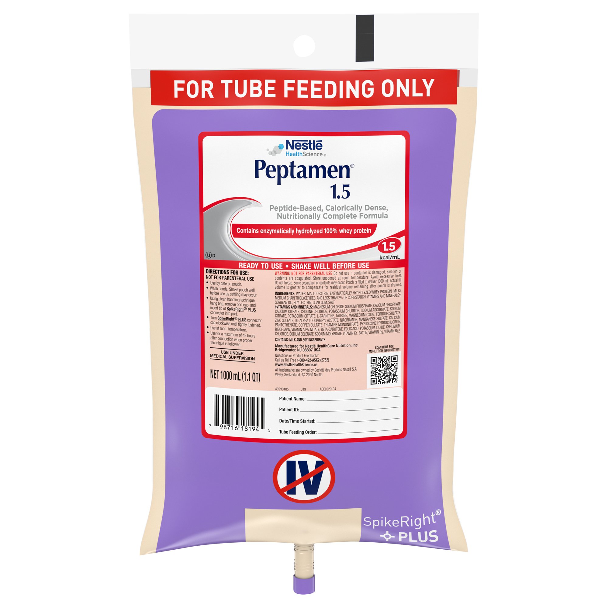 Peptamen® 1.5 Peptide-Based Nutritionally Complete Formula, 1 Liter Bag - Image 2
