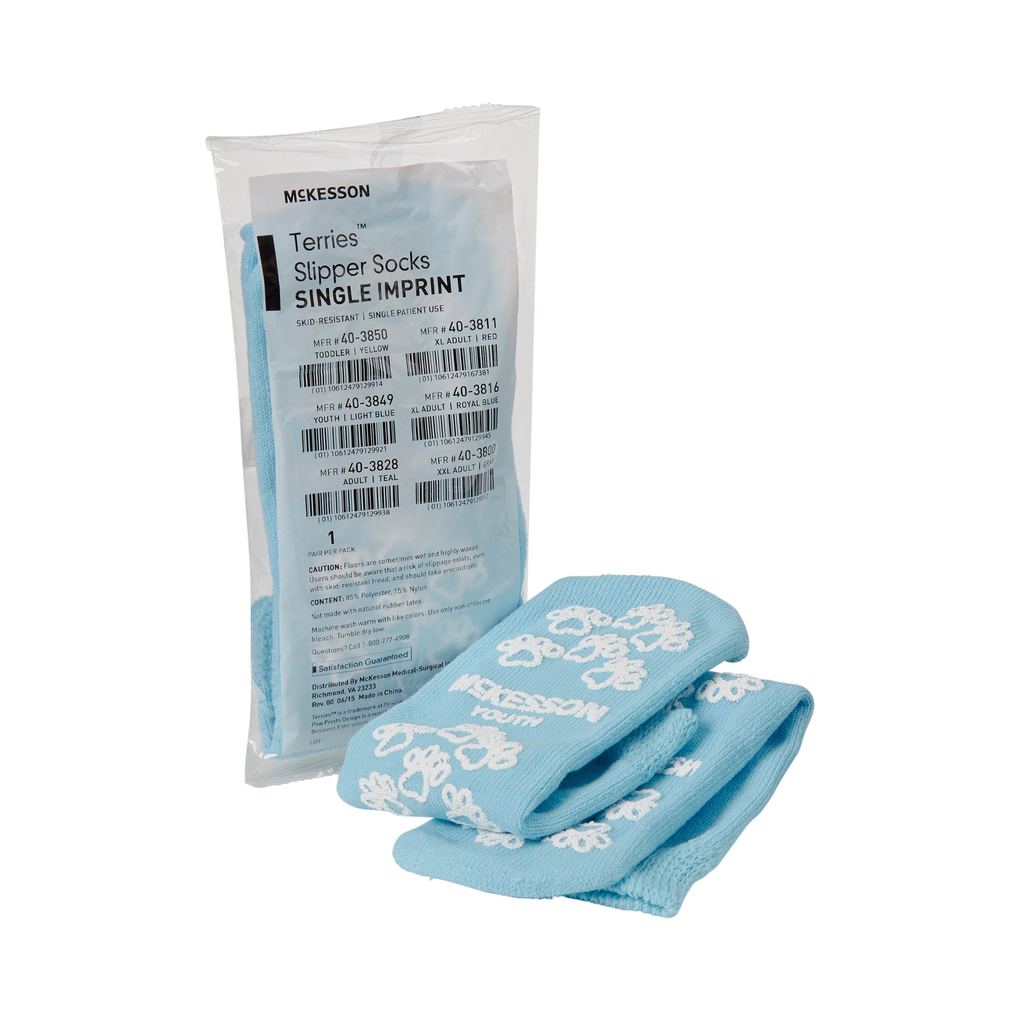 McKesson Terries Slipper Socks, Nonslip Grip Socks, Light Blue, Youth Shoe 5 - 7