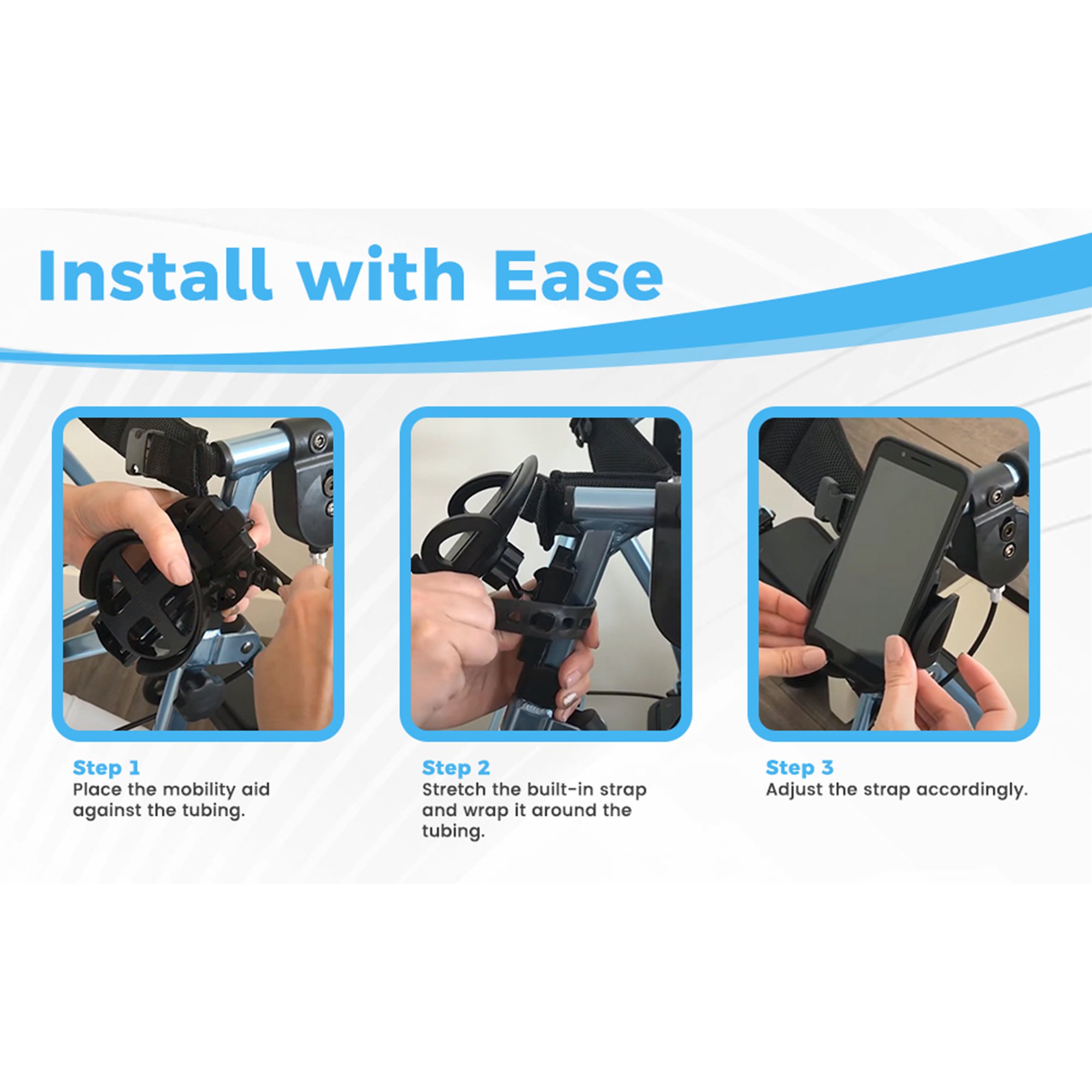 Mobility Aid Combo Pack, Cup Holder, Phone Grip, Bag Hooks - Image 3