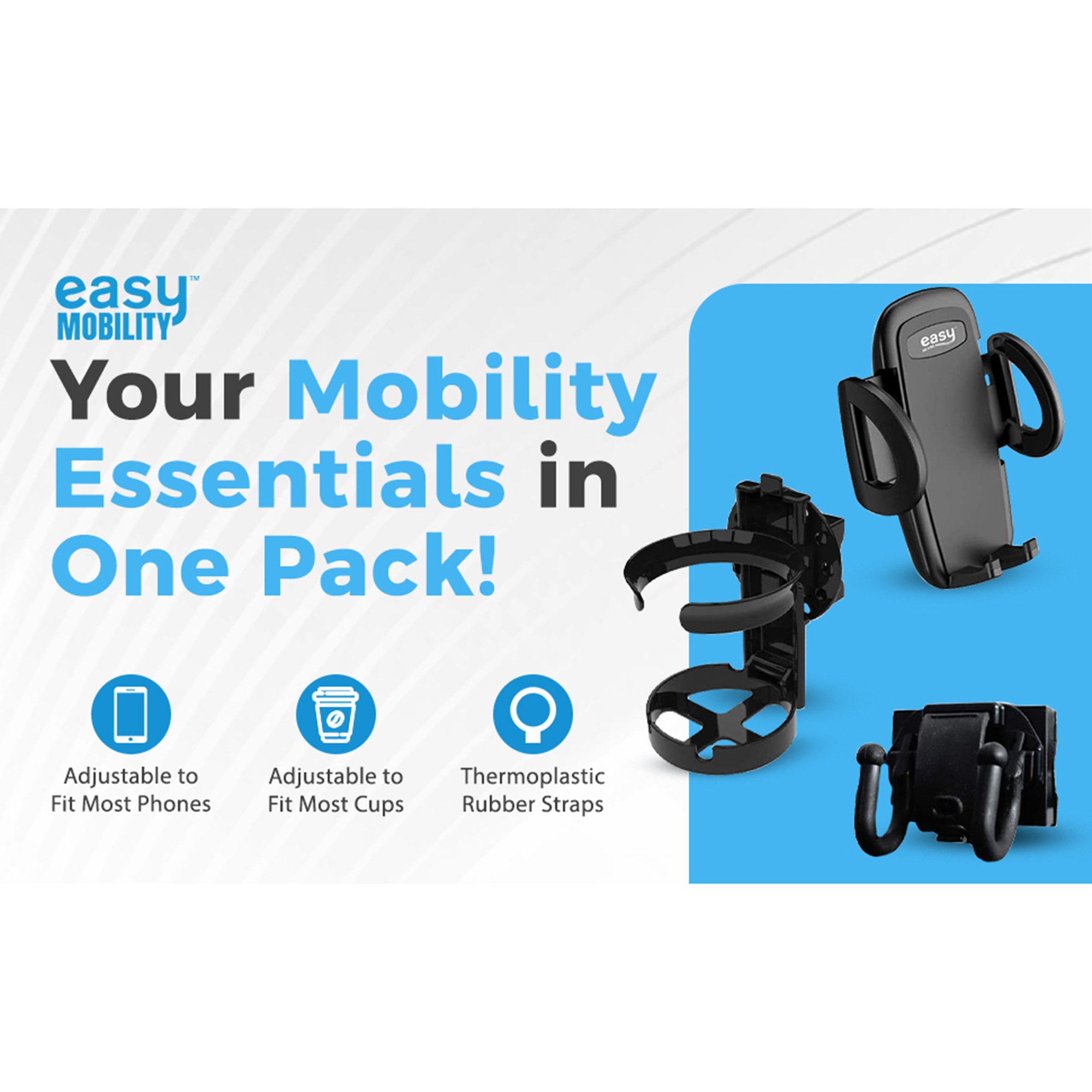 Mobility Aid Combo Pack, Cup Holder, Phone Grip, Bag Hooks - Image 5