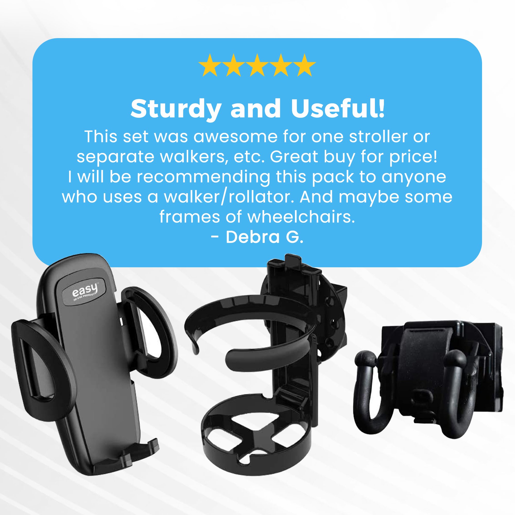 Mobility Aid Combo Pack, Cup Holder, Phone Grip, Bag Hooks - Image 8