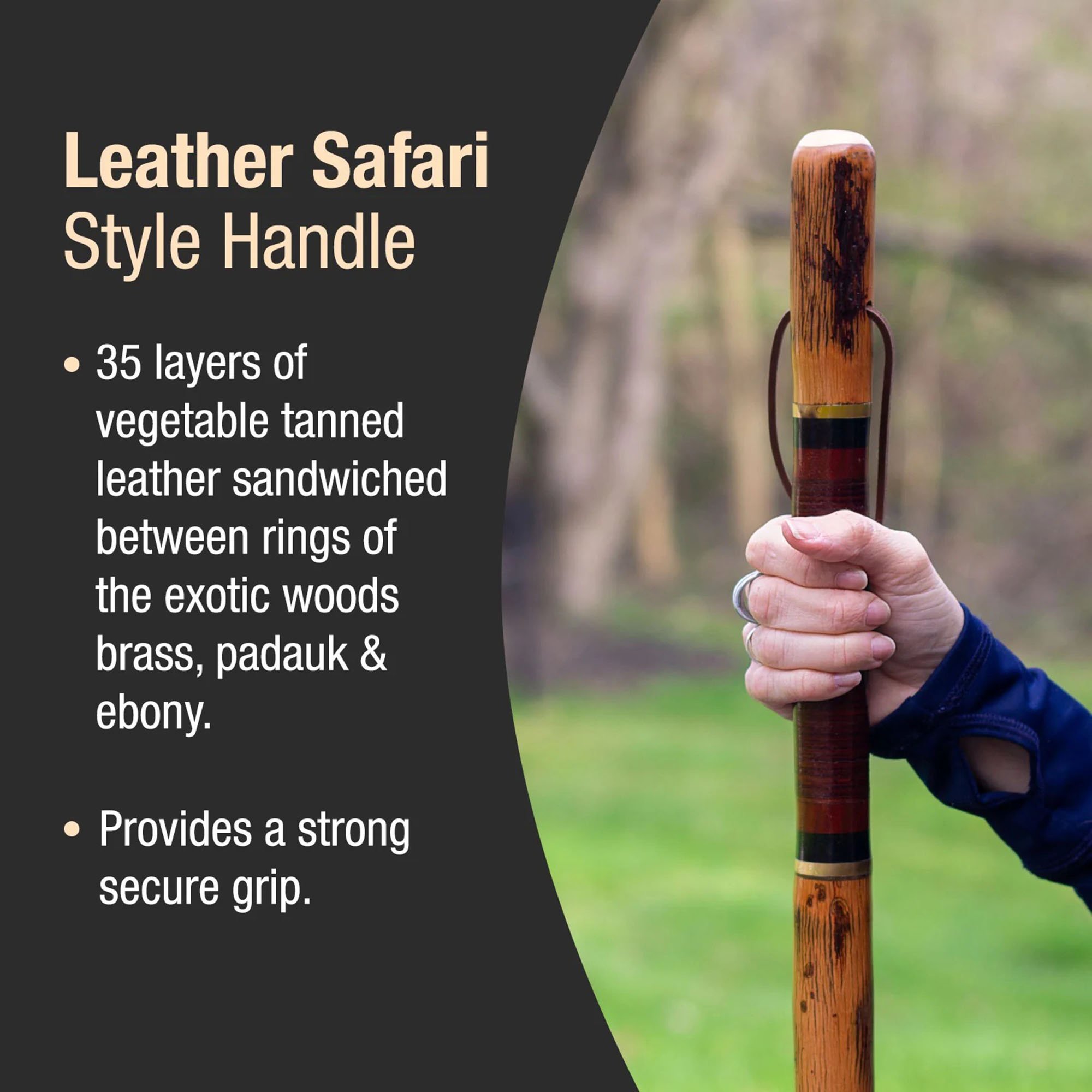 Brazos™ Exotic Leather Safari Hickory Rustic Walking Stick, 55-Inch - Image 4
