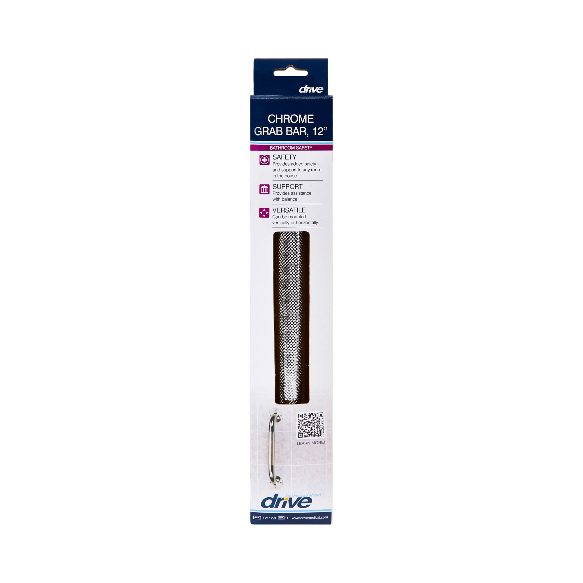 drive™ Chrome Knurled Grab Bar, 12 Inch - Image 3