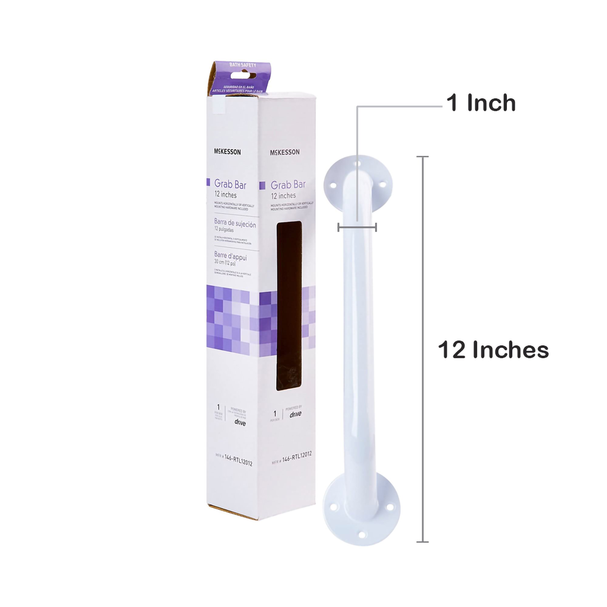 McKesson Wall Grab Bar, White Steel, 12-Inch Length - Image 3