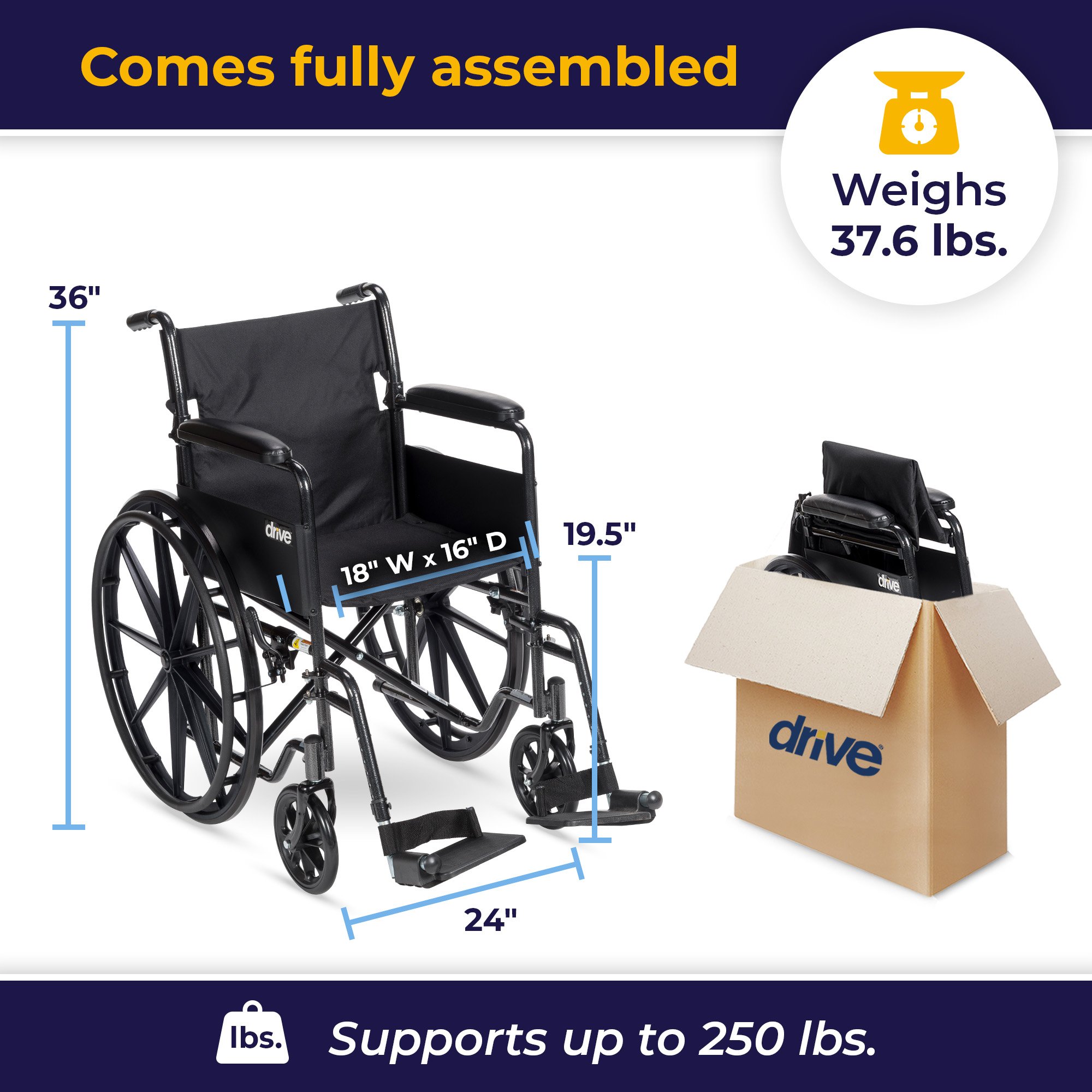 drive™ Silver Sport 1 Wheelchair, 18-Inch Seat Width - Image 4