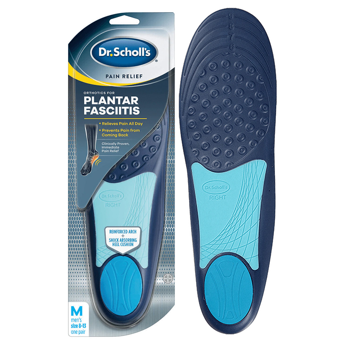 Emerson Dr. Scholl's Pain Relief Orthotic, Size 8 to 13, Male, for Plantar Fasciitis, One Pair