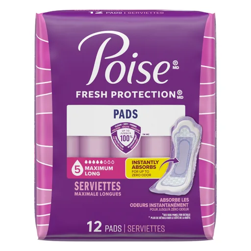 Kimberly Clark Depend Poise Incontinence Pad, Maximum Absorbency, Long, 14.06''
