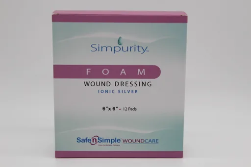 Simpurity Foam Dressing, No Border, AG/Silver, 6" x 6"