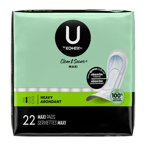 U by Kotex Security Maxi Pads, Long Super, Fragrance-Free, 22 Count