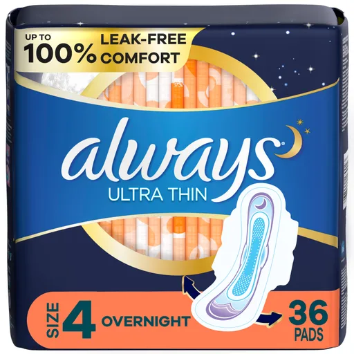 Always Ultra Thin Pads Overnight Absorbency Unscented with Wings