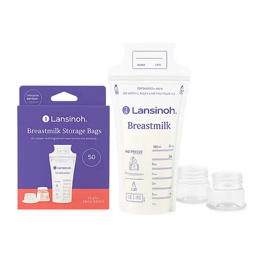 Lansinoh Breastmilk Storage Bags With Adapters, 50 ct