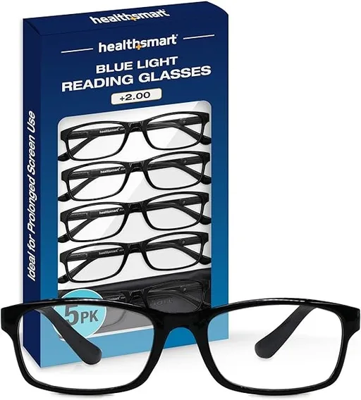 HealthSmart Blue Light Reading Glasses, +2.00, 5 ct