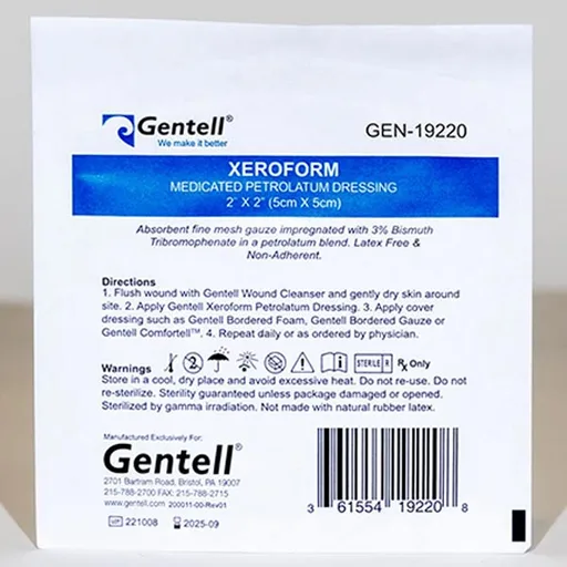 Gentell XeroForm Medicated Petrolatum Dressing, 2" x 2"