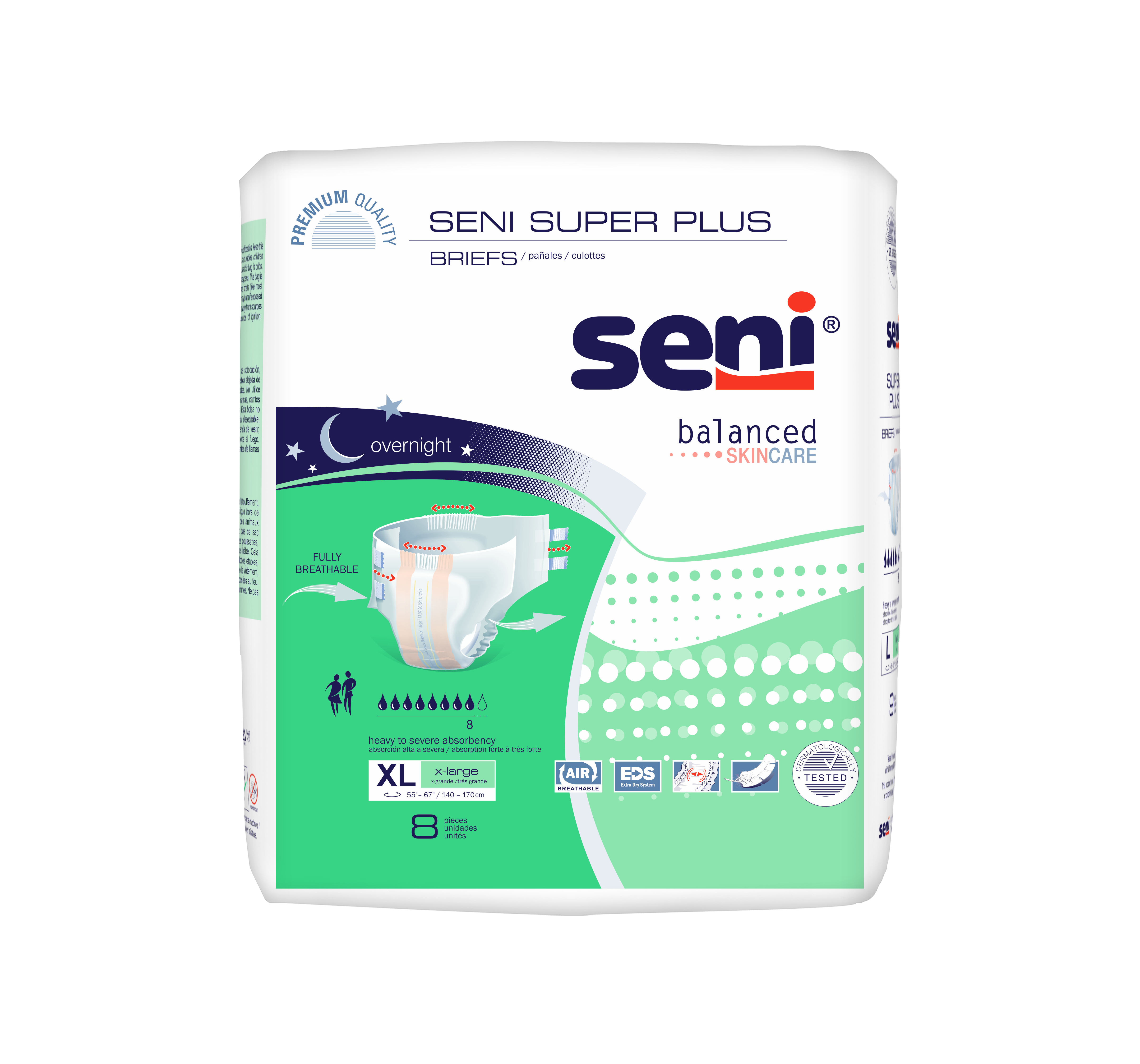 TZMO Seni Super Plus Briefs, Extra Large, 8 Count - 55" - 67"