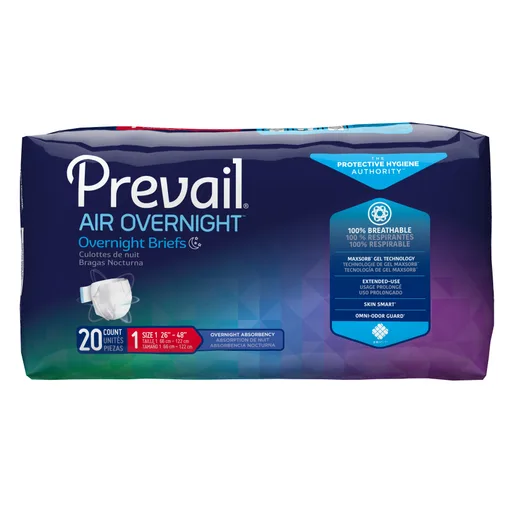 Prevail Air Overnight Briefs, Size 1/Medium - 26" - 48"