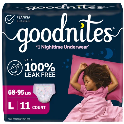 GOODNITES Youth Pants, Large, Girl, Jumbo Pack