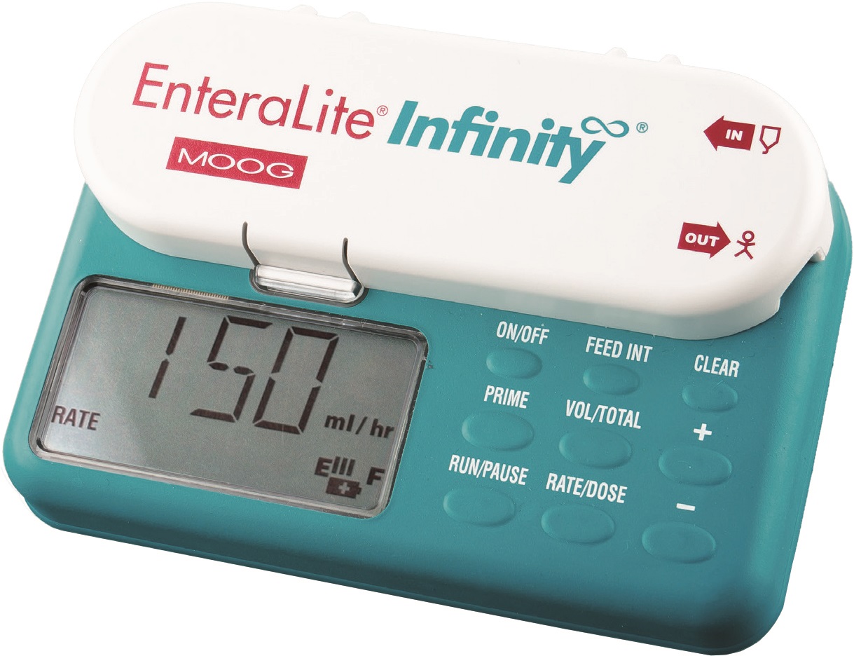 Moog EnteraLite INFINITY Enteral Feeding Pump Small, 4" H x 5-2/3" W x 2" D Weight: 14-2/5 Oz, Washable
