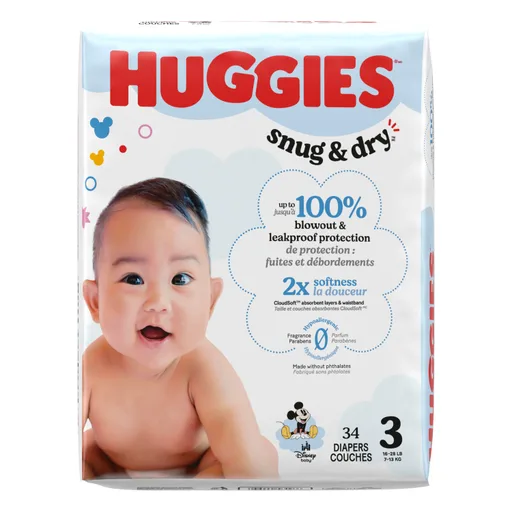 Huggies Snug & Dry Diapers, Jumbo Pack, Size 3, 34 ct