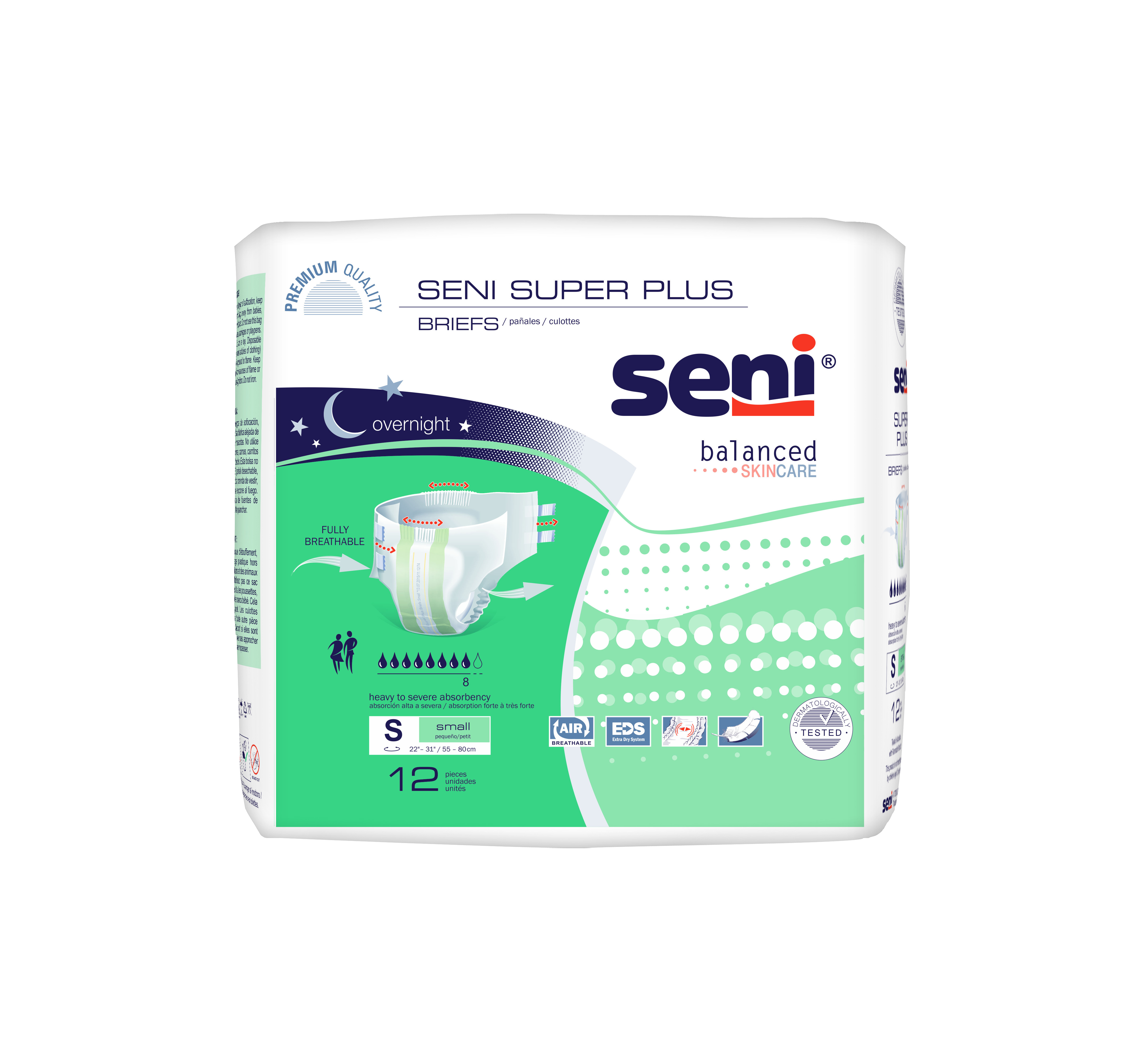 TZMO Seni Super Plus Briefs, Small, 12 Count - 22" - 31"