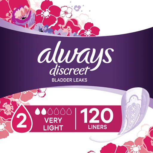 Always Discreet Incontinence Panty Liners, Very Light, 120 ct
