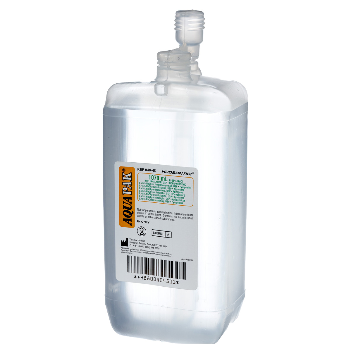 Aquapak Large Volume Prefilled Nebulizer, with 0.45% Saline, 1070mL
