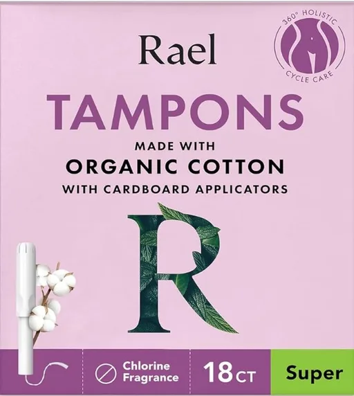 Rael Organic Cotton Tampons with Cardboard Applicators, Super, 18 Count