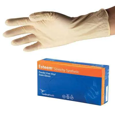 Cardinal Health Esteem Stretchy Synthetic Vinyl Examination Gloves, Large, Cream