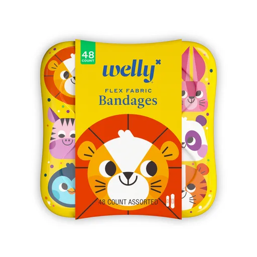 Welly Assorted Flex Fabric Adhesive Bandages, Zoo Animals, 48 ct